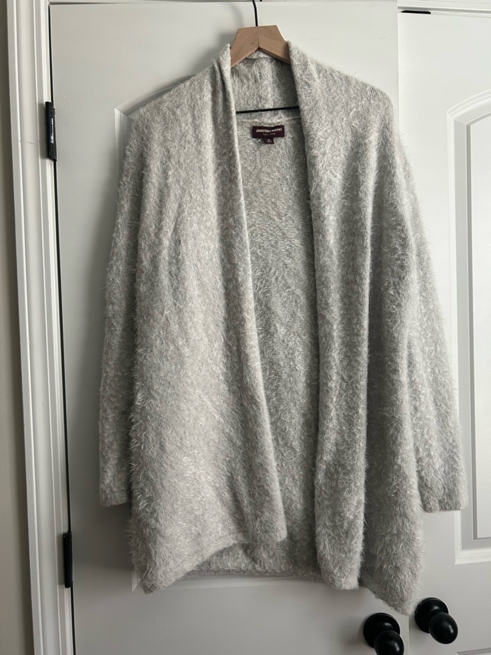 Johnston & Murphy Cozy Open-Front Fuzzy Cardigan Sweater - Light Gray